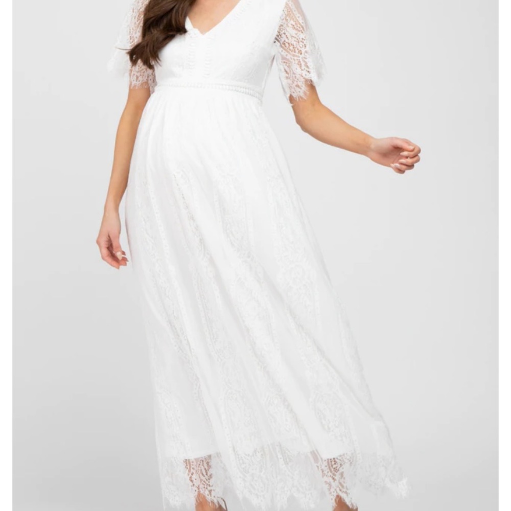Pinkblush womens maternity white lace dress